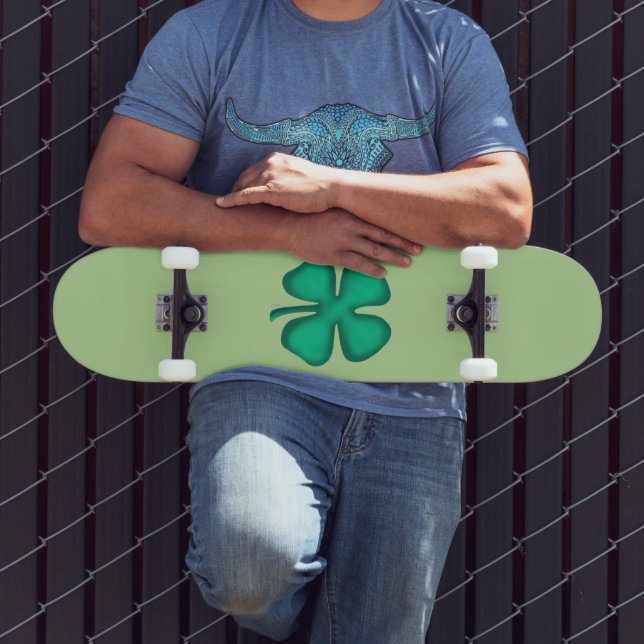 Lucky 4 Leaf Irish Clover green skateboard (Outdoor 3)