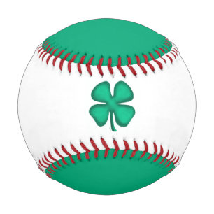 Lucky 4 Leaf Irish Clover green white baseball