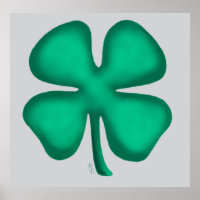 Lucky 4 Leaf Irish Clover grey value matte poster