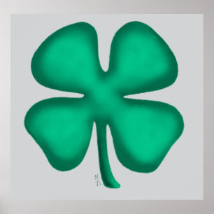 Lucky 4 Leaf Irish Clover grey value matte poster