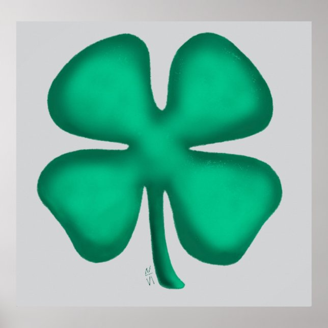 Lucky 4 Leaf Irish Clover grey value matte poster (Front)