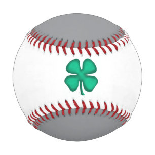 Lucky 4 Leaf Irish Clover grey white baseball