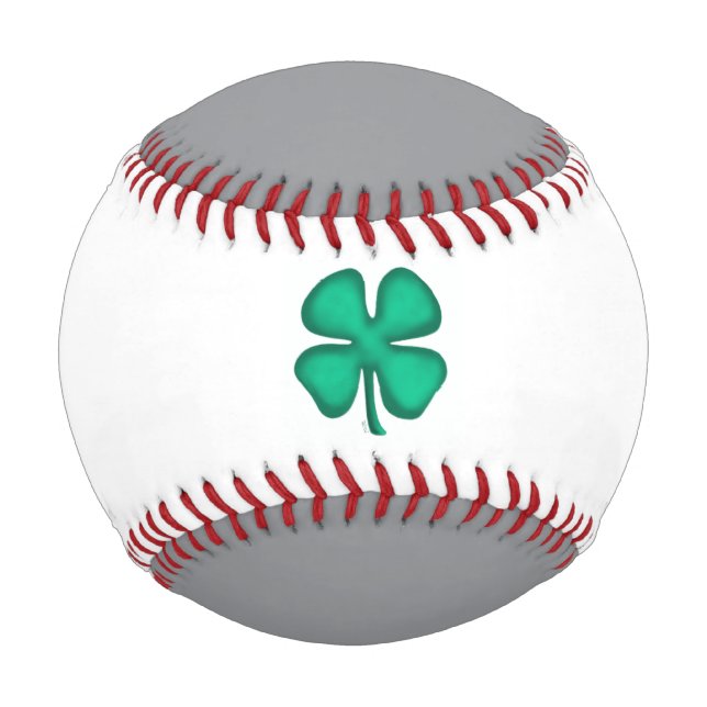 Lucky 4 Leaf Irish Clover grey white baseball (Front)