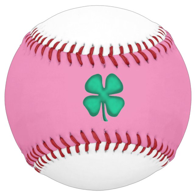 Lucky 4 Leaf Irish Clover pink softball (Front)