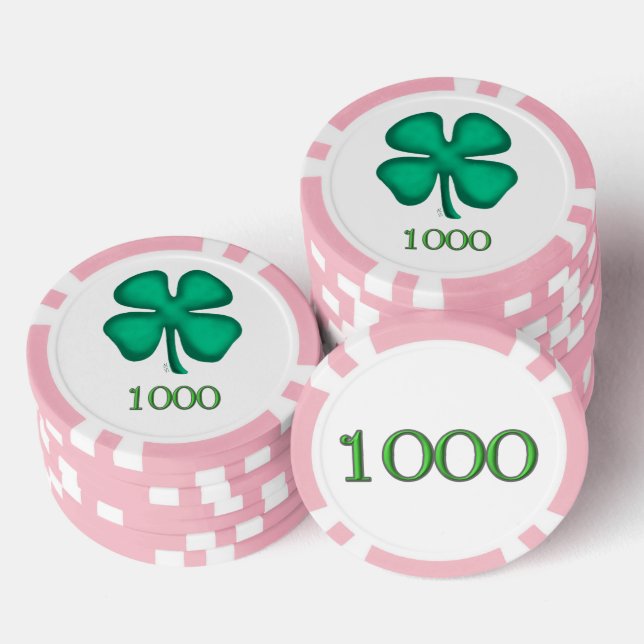 Lucky 4 Leaf Irish Clover pk 1K striped poker chip (Stack)