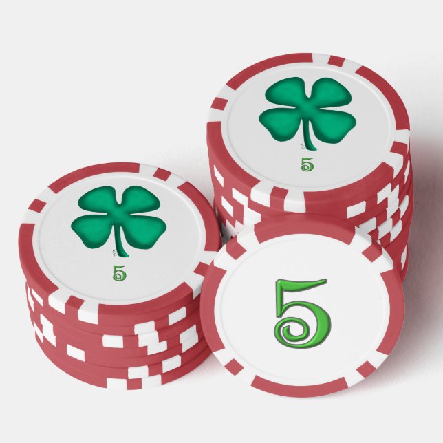Lucky 4 Leaf Irish Clover red 5 striped poker chip (Stack)