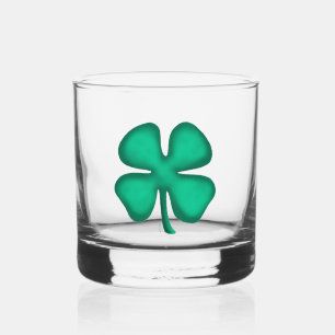 Lucky 4 Leaf Irish Clover rocks glass