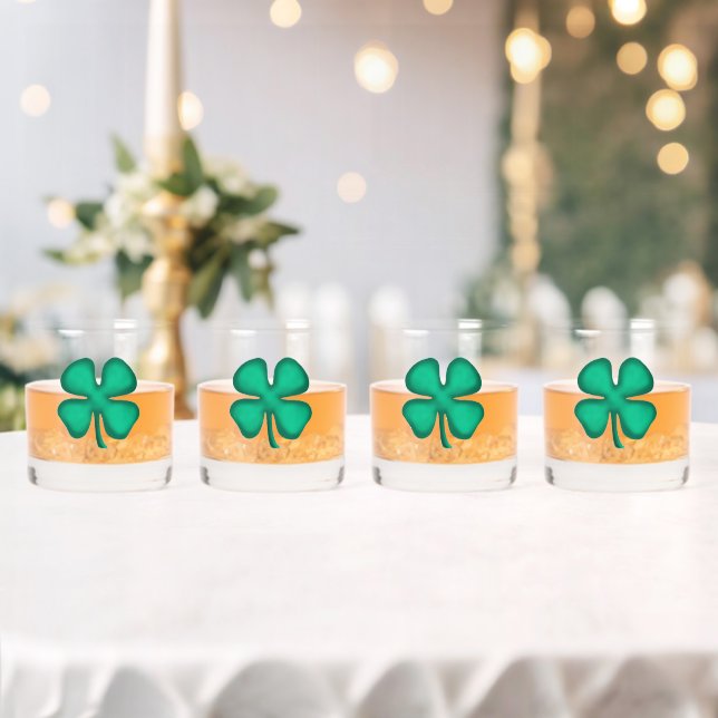 Lucky 4 Leaf Irish Clover rocks glass set 4 (Insitu (Wedding))