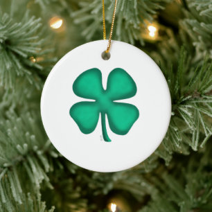 Lucky 4 Leaf Irish Clover round ceramic ornament