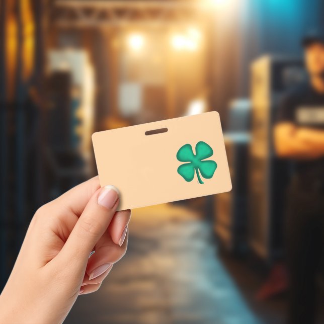 Lucky 4 Leaf Irish Clover tan badge horizontal ID Badge (Concert)
