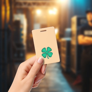Lucky 4 Leaf Irish Clover tan badge vertical ID Badge