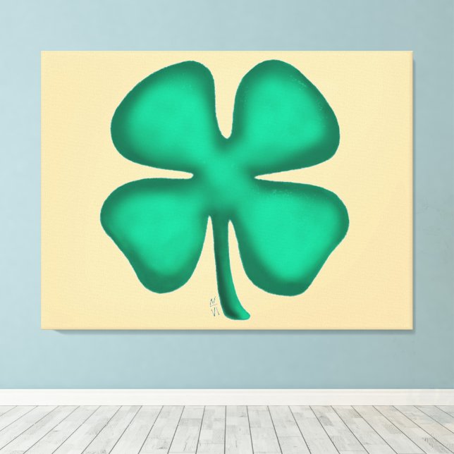 Lucky 4 Leaf Irish Clover tan canvas print (Insitu(Wood Floor))