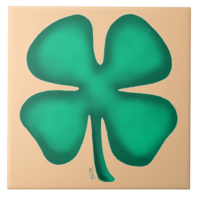 Lucky 4 Leaf Irish Clover tan large tile (Front)