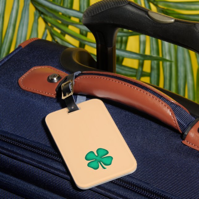 Lucky 4 Leaf Irish Clover tan luggage tag (Front Insitu 1)