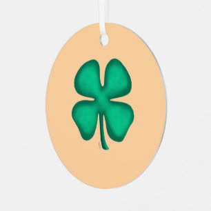 Lucky 4 Leaf Irish Clover tan round metal ornament