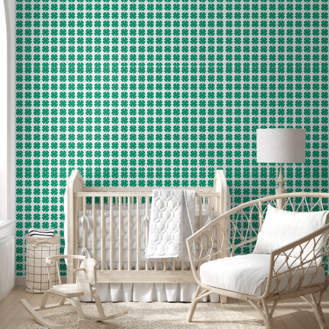 Lucky 4 Leaf Irish Clover textured vinyl wallpaper (Kids)