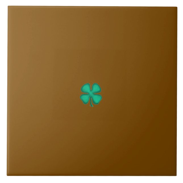 Lucky 4 Leaf Irish Clover tiny brown large tile (Front)