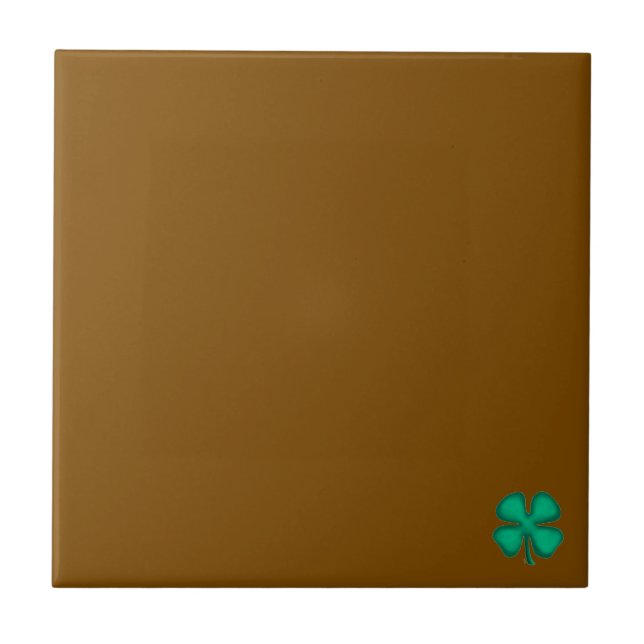 Lucky 4 Leaf Irish Clover tiny brown small tile (Front)