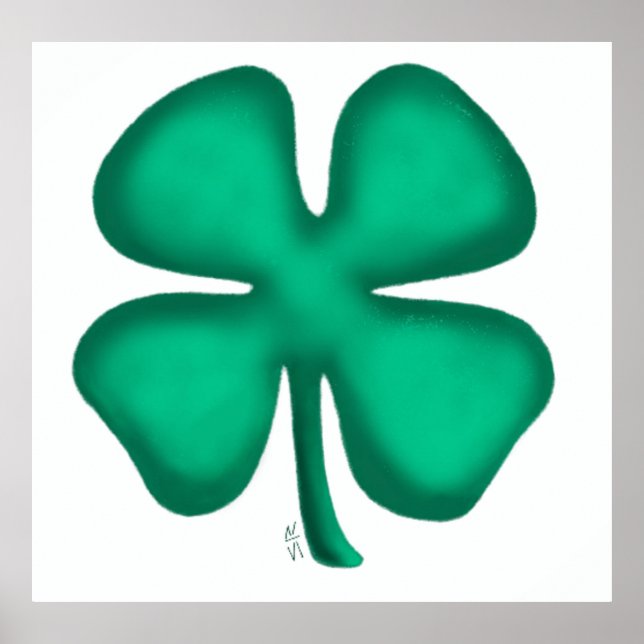 Lucky 4 Leaf Irish Clover value white matte poster (Front)