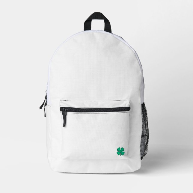 Lucky 4 Leaf Irish Clover white backpack (Front)