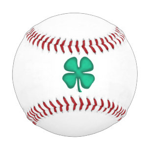 Lucky 4 Leaf Irish Clover white baseball