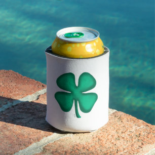 Lucky 4 Leaf Irish Clover white can cooler 2-side
