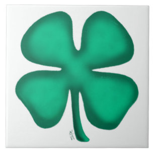 Lucky 4 Leaf Irish Clover white large tile