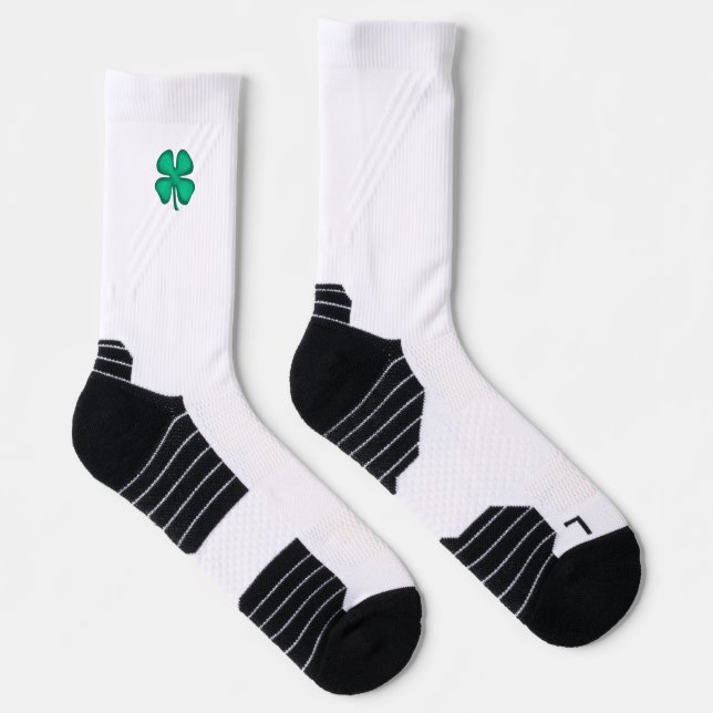 Lucky 4 Leaf Irish Clover white performance socks (Right)