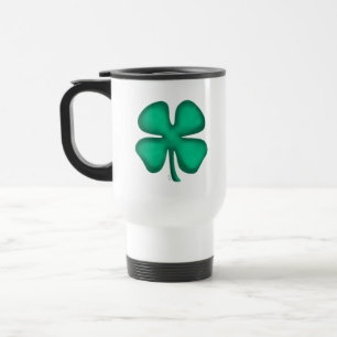 Lucky 4 Leaf Irish Clover white travel mug