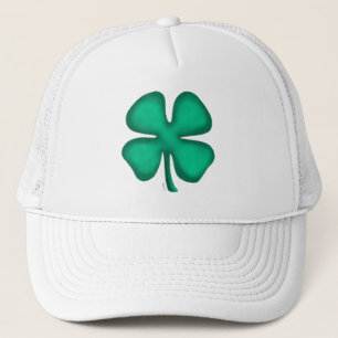 Lucky 4 Leaf Irish Clover white trucker hat