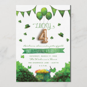 Lucky 4 Patrick's Day Birthday Party Invitations