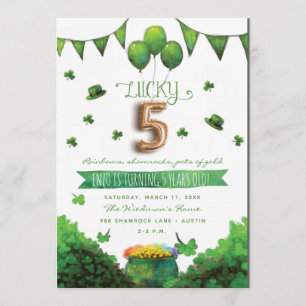 Lucky 5 Patrick's Day Birthday Party Invitations