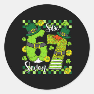 Lucky 67 Shamrock Funny St Patricks Day Clover 6 7 Classic Round Sticker