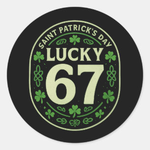 Lucky 67 – St Patrick’s Day Celtic Clover Badge Classic Round Sticker