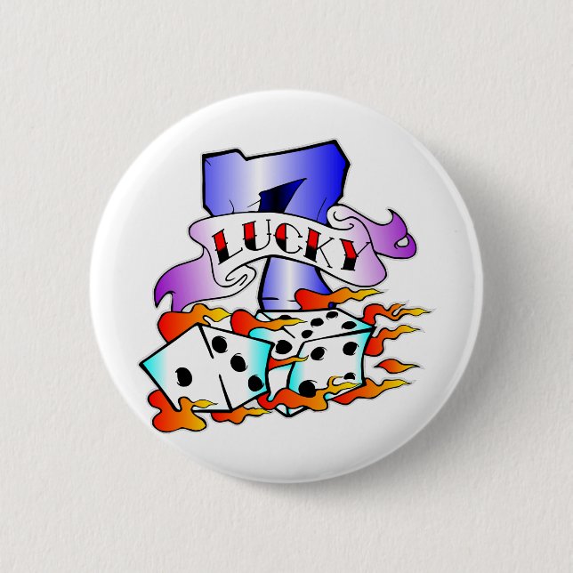 Lucky 7 w/ Dice 6 Cm Round Badge (Front)