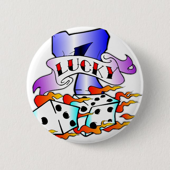 Lucky 7 w/ Dice 6 Cm Round Badge (Front)