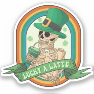 Lucky A Latte - Skeleton, Coffee and Clovers