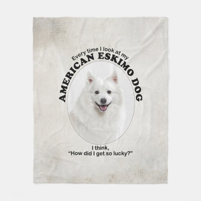 Lucky American Eskimo Dog Fleece Blanket (Front)