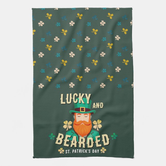 Lucky and Bearded St. Patrick’s Day Leprechaun Tea Towel (Vertical)