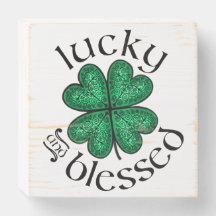 Lucky and Blessed hand-painted Irish shamrock