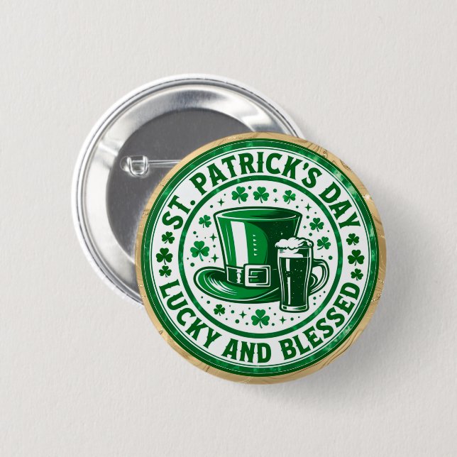 Lucky and Blessed St. Patrick's Day 6 Cm Round Badge (Front & Back)