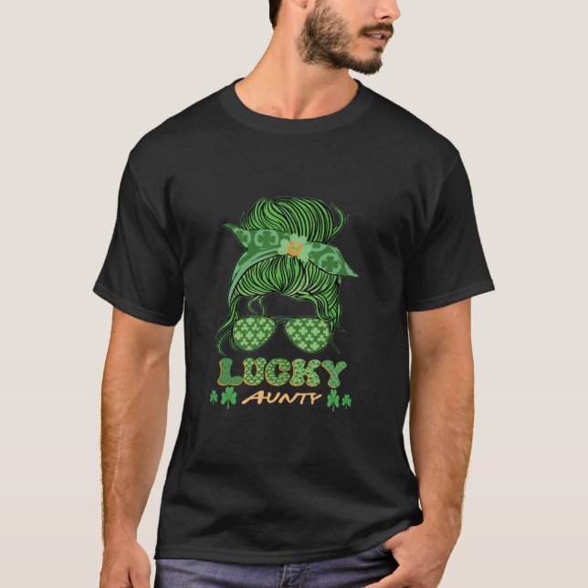 Lucky Aunty Messy Bun St Patricks Day Women  T-Shirt (Front)