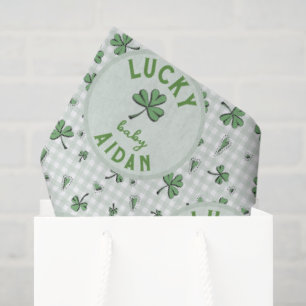 Lucky Baby Green and White Gingham St Patricks Day Tissue Paper