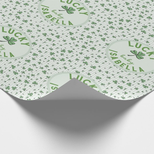 Lucky Baby Green and White St Patricks Day Wrapping Paper (Corner)