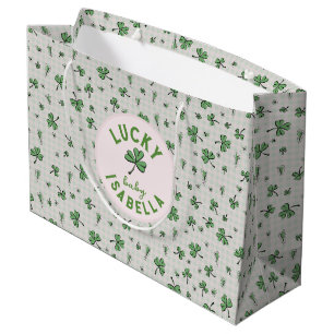 Lucky Baby Pink and Green St Paddys  Large Gift Bag