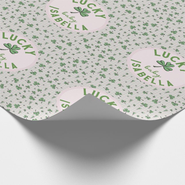 Lucky Baby Pink and Green St Paddys  Wrapping Paper (Corner)
