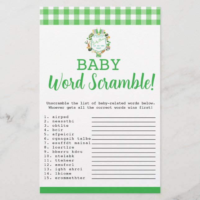 Lucky Baby Word Scramble  baby game card  (Front)