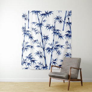 Lucky Bamboo Imari Style Blue White Tapestry