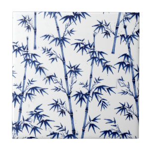 Lucky Bamboo Imari Style Blue White  Tile