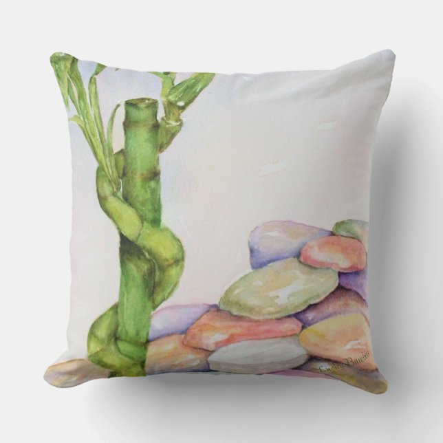 LUCKY BAMBOO PLANT AMID COLORED ROCKS PATIO CUSHION (Front)